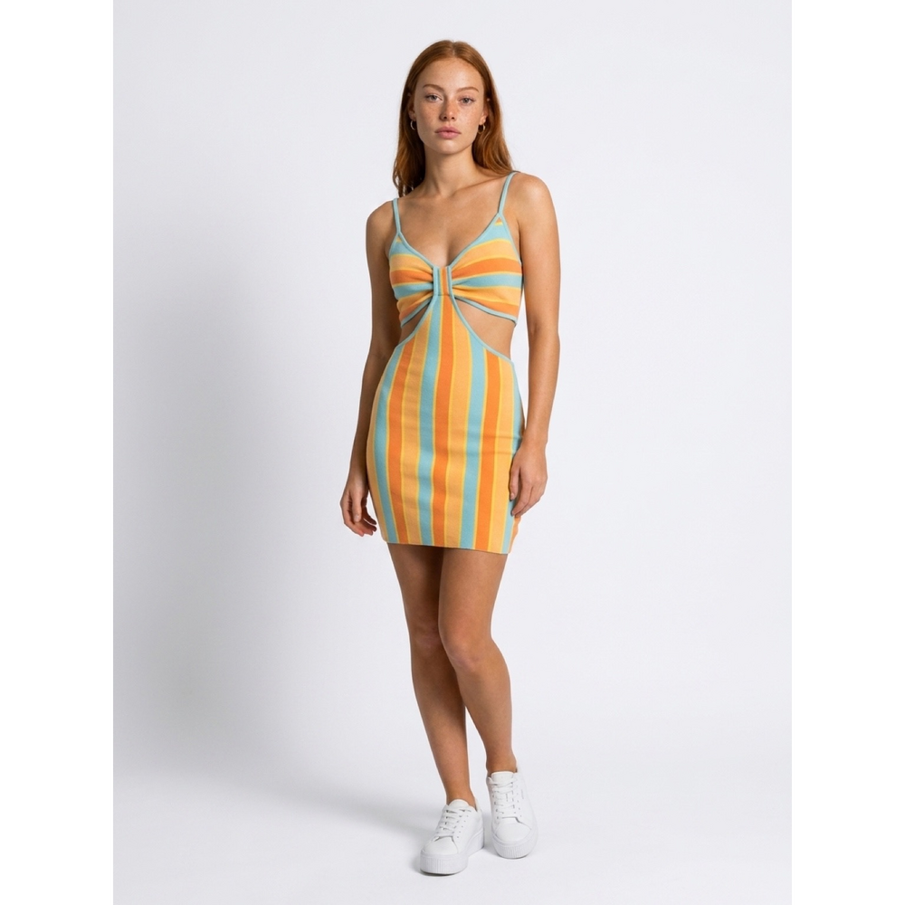 Princess Polly Striped Cutout Mini Dress Size 6 in Blue - Picture 2 of 8
